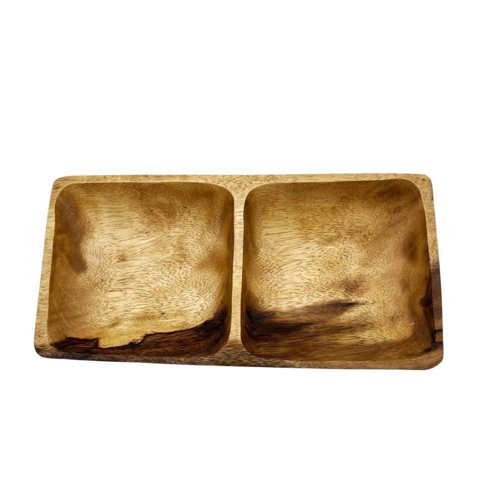 Vintage BH Wood Divided Brown Dish Square Monkey Pod MCM Serving 12.25” X 5.75”